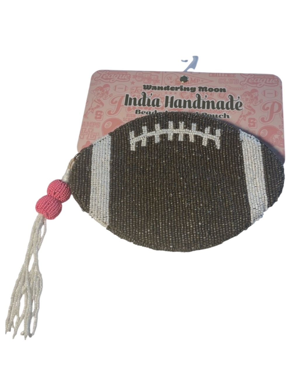 NWT Viral Beaded Football Travel Pouch with Tassel Zipper**